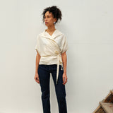 Farah Wrap Top I Silk polka dot
