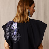 Bibi Embroidered Black Cotton Kimono Dress