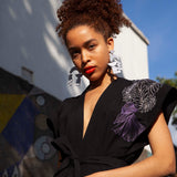 Bibi Embroidered Black Cotton Kimono Dress