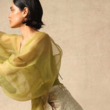 Top cruzado de organza de seda verde Zof