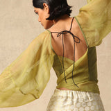 Top cruzado de organza de seda verde Zof