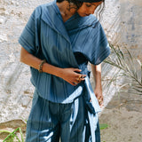 Farah Wrap Top I Indigo Stripe