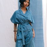 Farah Wrap Top I Indigo Stripe
