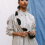 Margaritte Oversize Shirt I Black & White stripe (Regenerative Cotton)